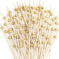 600 Pcs Cocktail Picks, 12 cm Toothpicks for Appetizers, Bamboo Cocktail Sticks Skewers for Drinks, Desserts, Charcuterie, Wedding Party Fancy Toothpicks, Gold Pearl Mini Food Picks Decorative