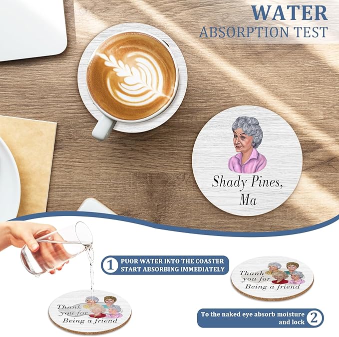 6 PCS Golden Girls Cork Coasters for Drinks,Golden Girls TV Show Merchandise,Funny Set with Coaster Holder,Golde Girl Kitchen Decor,Golde Girl TV Themed Coasters Gifts for Fans