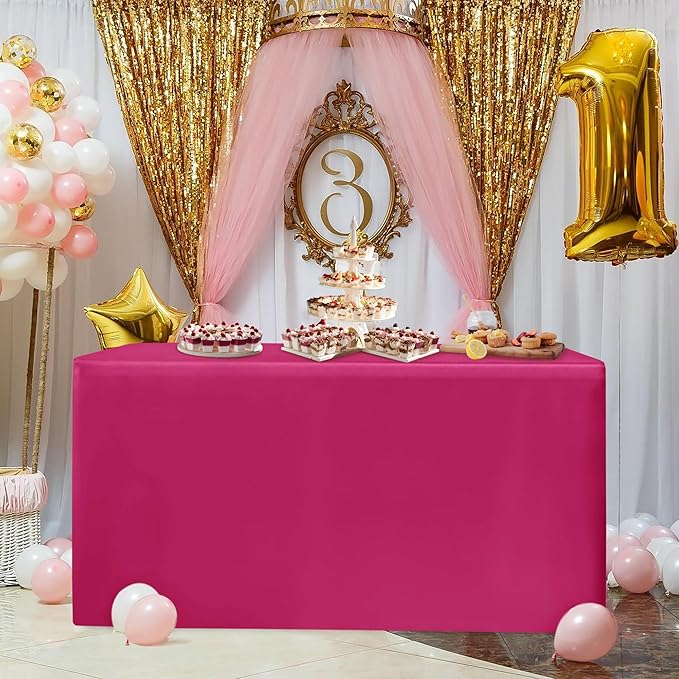 HolidayIdeas Fuchsia/Hot Pink Fitted Table Covers - 96 x 30 Inch - 2 Pack Rectangle Tablecloths for 8 Foot Tables, Polyester Fabric Tablecloth for Parties, Baby Shower, Trade Show