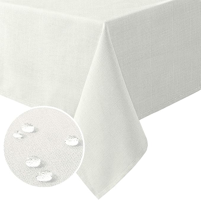 H.VERSAILTEX Linen Textured Table Cloths 54 x 108 Inch Premium Solid Tablecloth Spill-Proof Waterproof Table Cover for Dining Buffet Feature Extra Soft and Thick Fabric Wrinkle Free, Ivory