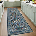 GarveeHome Kitchen 2x6 Runner Rug, Floral Washable Rugs for Hallways Non Slip Stain Resistant, Boho Soft Rug Botanical Carpet for Entryway, Laundry Room, Bedroom Floor Mat, Dark Blue