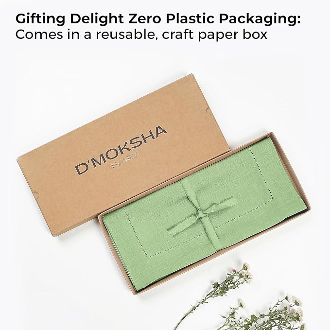 D'Moksha Homes Linen Sage Green Table Runner 144 Inches Long - 100% Pure Linen Extra Long Table Runner 14 x 144 Inch for Spring, St Patricks Day, Easter - Classic Hemstitch