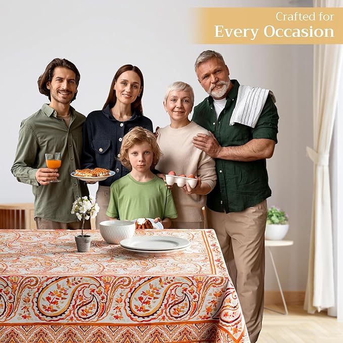 Maison d' Hermine Table Cloth Rectangle Table 100% Cotton 70 x 108 Inches Fall Tablecloth Reusable Everyday Use for Thanksgiving Christmas Decorations Dining Farmhouse Party (Palatial Paisley)