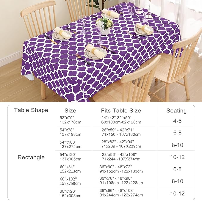 Smiry Rectangle Table Cloth, Waterproof Vinyl Tablecloth with Flannel Backing for Rectangle Tables, Wipeable Spillproof Plastic Tablecloths for Dining, Camping, Indoor and Outdoor (52"x70", Purple)