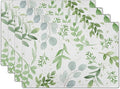Giwawa Leaf Spring Placemats Set of 4 Sage Green Eucalyptus Leaves Linen Non Slip Place Mat Watercolor Summer Botanical Rustic Farmhouse Kitchen Decorations 12x18 Inch for Home Dining Table Party