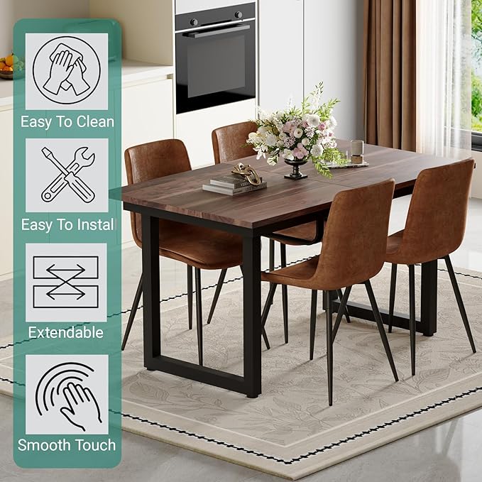 Dining Table Set for 6, 55"-71" Extendable Dining Room Table Set for 6, Modern Wood Kitchen Table with 6 Upholstered Chairs, Space-Saving for Dining Room Apartment, Easy Assembly