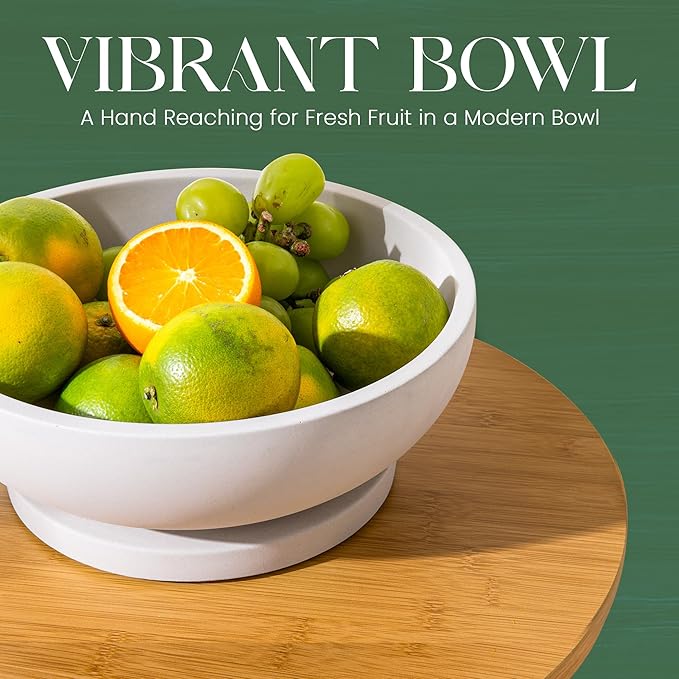 Decorative Concrete Fruit Bowl for Kitchen Counter – Elegant Pedestal Bowl with Smooth Finish for Home Decor | Handcrafted Key Bowl for Entryway Table, Coffee Table | 10.5in W x 4.25in L