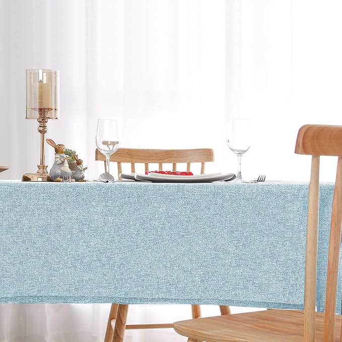 Hiasan Faux Linen Rectangle Tablecloth - Wrinkle and Stain Resistant Washable Table Cloth for Kitchen Dining Room Holiday Table Cover for Dinner, Lux Slate Blue, 90 x 156 Inch