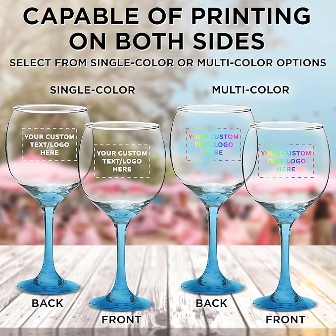 Custom Premiere Wedding Wine Glasses 20.5 oz Set of 48, Personalized Bulk Pack - Restaurant Glassware, Perfect for Red Wine or White Wine - Blue