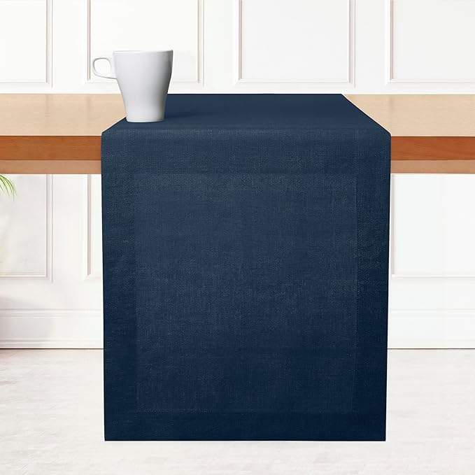 D'Moksha Homes Linen Navy Blue Table Runner 72 Inches Long - 100% Pure Linen 14 x 72 Inch Table Runner for Dining, Easter - Machine Washable