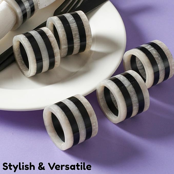 ALPHA Living HOME Napkin Rings Set of 12, Resin Round Napkin Holders for Cloth Napkins, Elegant Serviette Rings for Dinner Parties, Weddings, Holiday Décor, Modern Dining Accessories (Black White)