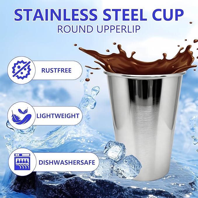 20PCS 20-OZ Tainless Steel Cups,Metal Cups, Stainless Steel Pint CupsStackable Unbreakable Drinking Glasses for Party, BBQ Camping, (100)