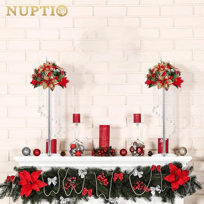 Nuptio 2 Pcs 27.6inch Tall Wedding Centerpieces Silver Vases Crystal Flower Vase Metal Flowers Stand for Party Tables Decorations - Elegant Bulk Weddings Decoration Table Chandelier Centerpiece stands