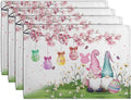 Easter Gnomes Bunny Placemats Set of 4 Easter Eggs Flowers Place Mat 12x18 Inch Seasonal Spring Farmhouse Washable Linen Table Mats for Party Kitchen Dining Outdoor Indoor Decor