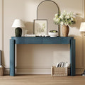Merax 55" Entryway Table with Oval Top and 2 Drawers, Natural Wood Grain Finish Console Table with Fluted Design for Entryway and Living Room (Navy)