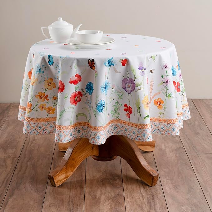 Maison d' Hermine Table Cloth Round Table 100% Cotton 63 Round Inches Tablecloth Reusable Decorative for Dining Room Farmhouse Home Valentines Day Decorations Spring Summer - Summer Whisper