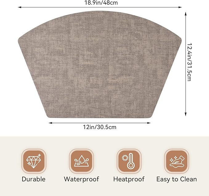 Round Table Placemats Set of 4, Faux Leather Wedge Shape Place Mats Heat Resistant Wipeable Washable Table Mats for Dining Outdoor Indoor, Camel