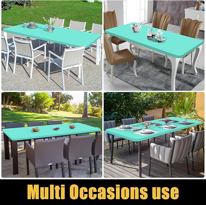 Smiry Rectangle Picnic Table Cloth, Waterproof Elastic Fitted Tablecloths for 6 Foot Tables, Washable Polyester Table Cover for Camping, Indoor and Outdoor (Aqua, 30"x72")