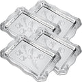 4 Pack 18.9" x 12.8" Large Silver Serving Trays for Dessert Table Stainless Steel Silver Platters Floral Engraved Mirror Serving Platters for Wedding, Cookies, Desserts, Party Food Display