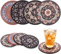 Bohemian Round Coasters Set of 4,Vintage Mandala Coasters for Drinks Absorbent Rubber Drink Coaster for Cup with Non Slip Backing Coffee Table Wine Glass Home Bar 4.7 inch