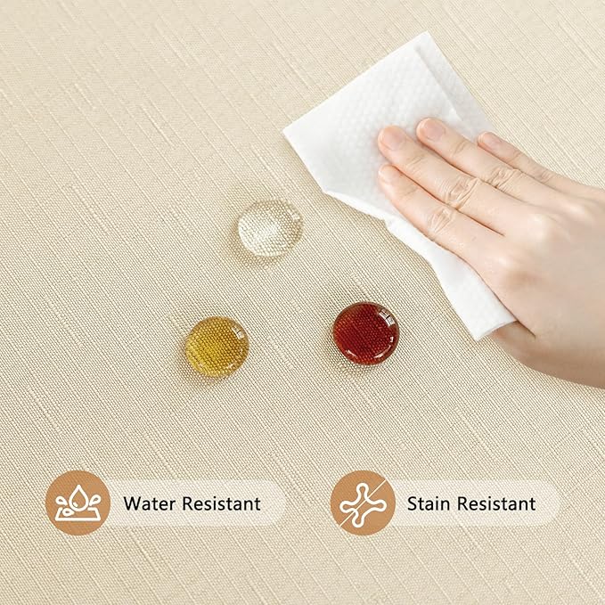 Water Resistant Beige Tablecloth for 4 ft Rectangle Table, Faux Linen Fabric Rectangle Tablecloth, Textured Rectangular Table Cloth for Dining Kitchen Party, 52 x 70 Inch