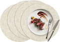 15 inch Faux Leather Round Placemats Set of 4 Non-Slip Washable Wipeable Table Mats, Heat Resistant Waterproof Oilproof Place Mats for Kitchen, Dining, Party, Indoor, Outdoor Beige