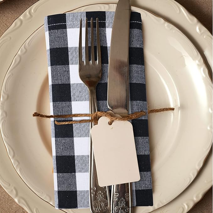 Urban Villa Cloth Napkins Set of 12 20x20 Inches 100% Cotton Napkins Cloth Washable Durable Reusable Absorbent Table Dinner Napkins Cloth for Hotel Lunch Restaurant Weddings Parties-Black white Checks