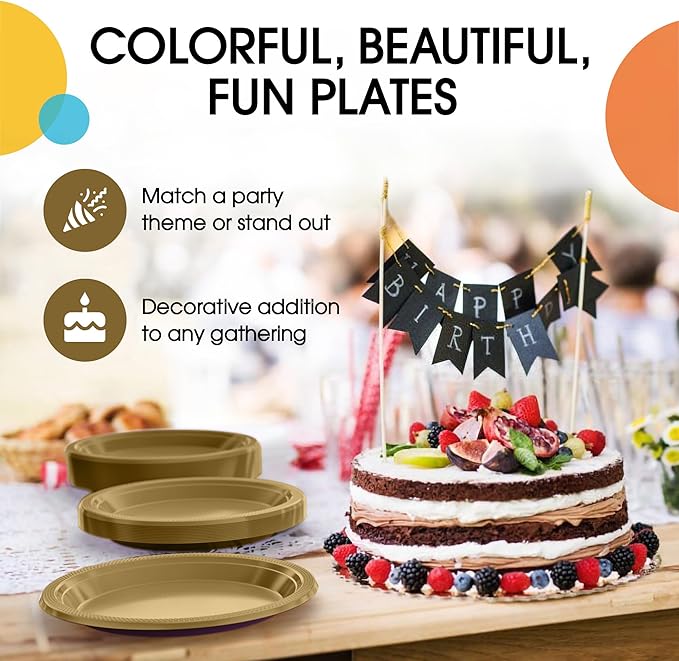 Gold Plastic Plates For Party 9" Gold Disposable Plates Heavy Duty 100 Pcs Plastic Dinnerware Sets Heavy Duty 350 GSM Disposable Dinnerware Set