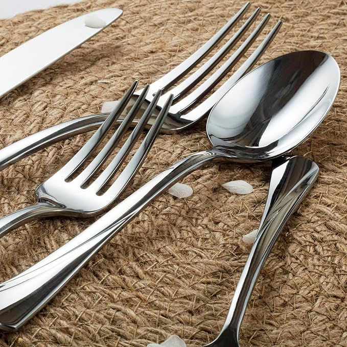 Alata Alice 45-Piece Silverware Set Stainless Steel Flatware Set,Service for 8,Mirror Polished Cutlery Set,Dishwasher Safe