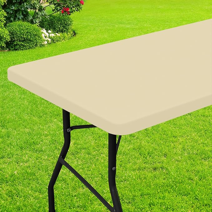 Smiry Rectangle Picnic Table Cloth, Waterproof Elastic Fitted Tablecloths for 4 Foot Tables, Washable Polyester Table Cover for Camping, Indoor and Outdoor (Champagne, 30"x48")