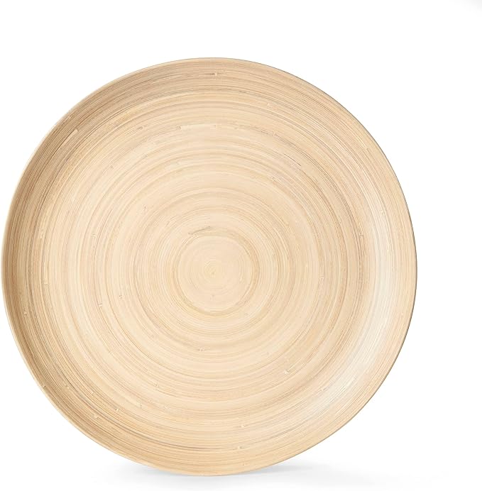 18PCS Bamboo Swirl Melamine Plastic Dinnerware Sets for 6, Plates and Bowls Sets (Light Bamboo)
