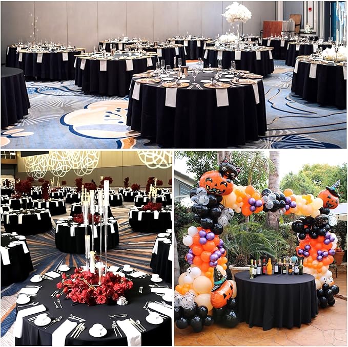 8 Pack Round Tablecloth 120 Inch Cloth Black Tablecloth for Round Tables, Washable Polyester Table Cloth Stain and Wrinkle Resistant Decorative Table Cover for Wedding Party Dining Banquet