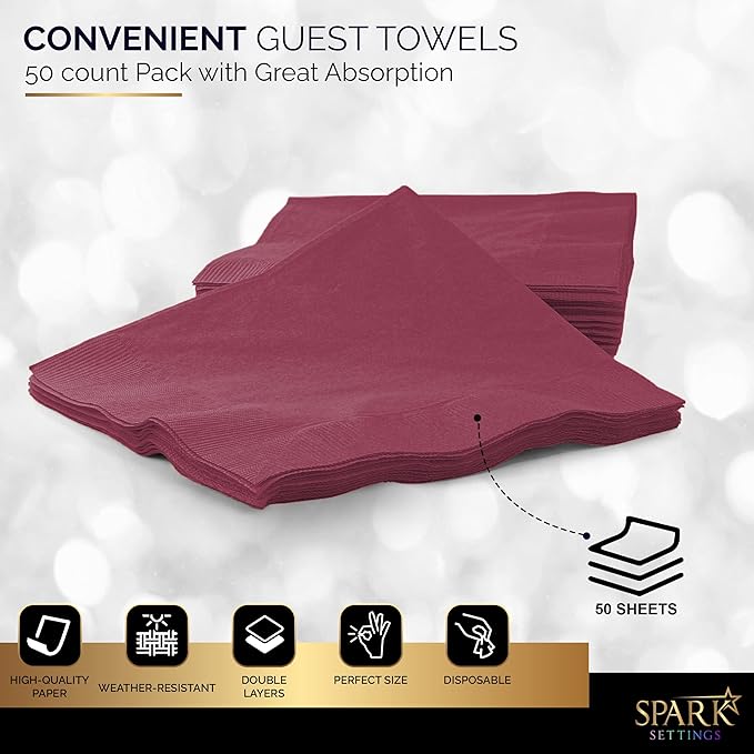 Cocktail Napkins Disposable, Burgundy Beverage Napkins Soft and Absorbent Paper Napkins for Dinner, Party, Wedding, Or Every Day Use, 7” x 7” 2 Ply Party Napkins, Pack of 40 - By Amcrate