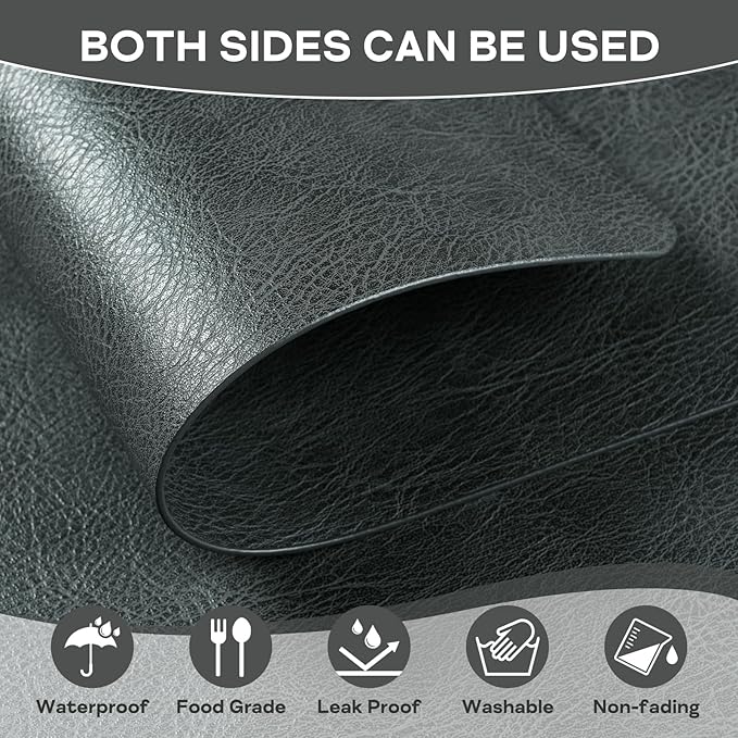 Faux Leather Placemats Set of 6, Washable Place Mats, Wipeable Waterproof Oil-Proof Heat Resistant Table Mats, Non-Slip Vinyl Placemats Rectangular Place Mat for Table Indoor Outdoor (Gray)
