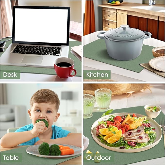 MANSPHIL Sage Green Cloth Placemats Set of 6, Double Layer Faux Linen Place Mats Heat Resistant Washable Table Mats for Dining Kitchen, 13x19 Inch