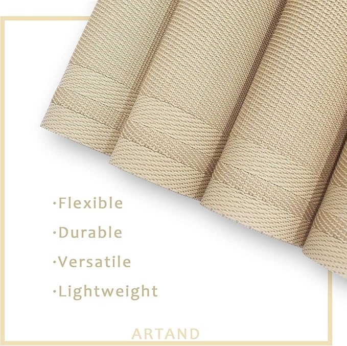 DACHUI Placemats Set of 4, Linen Look Woven Place Mats, Water Resistant, Heat Resistant, Washable, Durable Table Mats (Beige)