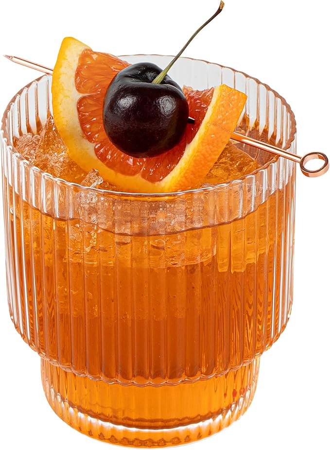 Restaurantware-Vetri 10 Ounce Old Fashioned Glasses, 6 Ribbed Whiskey Glasses - No-Lead, Dishwashable, Clear Glass Tumblers For Scotch, For Drinking Liquor, Cocktail, Bourbon, Cognac, And More