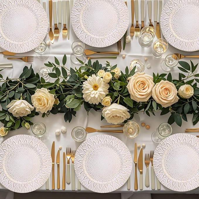 White Charger Plates, 13 Inch Set of 6 Plastic Peacock Chargers for Dinner Plates,Table Settings, Easter, Thanksgiving, Christmas Party, Family Gathering.