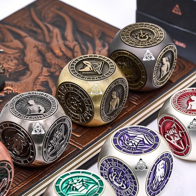 Metal Fidget Spinner,7 in 1 Unique Polyhedral Fantasy Gaming Dice for Tabletop RPG Accessories(Bronze)