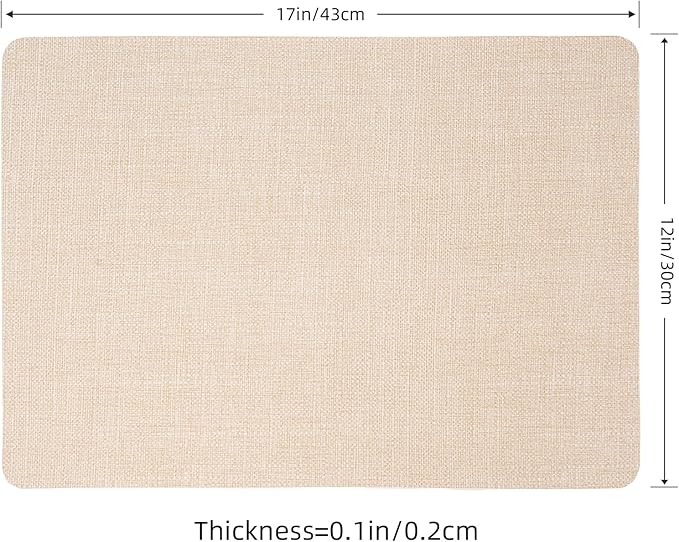 Heat Resistant Placemats Set of 4, 17x12in Waterproof Wipeable Faux Leather Non Slip Table Mats, Easy to Clean, Stain Resistant, for Kitchen Dining Room– Ivory Beige