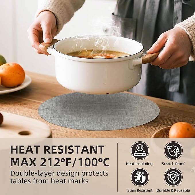 15 inch Faux Leather Round Placemats Set of 4 Non-Slip Washable Wipeable Table Mats, Heat Resistant Waterproof Oilproof Place Mats for Kitchen, Dining, Party, Indoor, Outdoor Beige