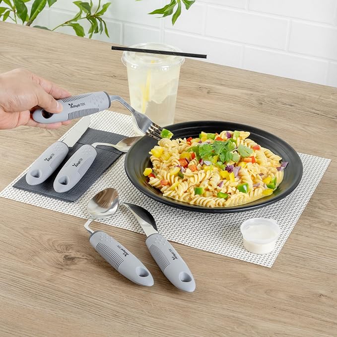Restaurantware Adaptive Utensils - 1 count Stainless Steel, 9.84 x 5.12 x 1.57 Inches, Ergonomic Eating Aids, Non-Slip Utensil Set for Arthritis, Secure Grip Design, Gray