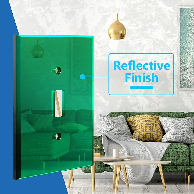 LIDER Reflective Acrylic Toggle Switch Wall Plate, Mirrored Light Switch Plate, Plexiglass Switch Cover, Acrylic Glass, Oversized 1-Gang 5.25" x 3.44", LWP-11O-AGR5P, Green, 5 Pack