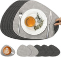 Placemats and Coasters, Washable Placemats Round Faux Leather Wipeable Place Mats Non Slip Heat Resistant Indoor Outdoor Table Mats (Set of 6, Light Gray Gray)