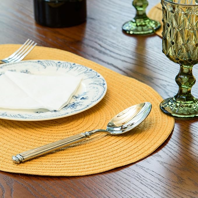 Noctiflorous Oval Braided Placemats Set of 4 Woven 12x18 Inch Non Slip Washable Heat Resistant Place Mats Round Tablemats for Dining Kitchen Party Daily Table Decor Dinner Mats (Solid Yellow, 4)
