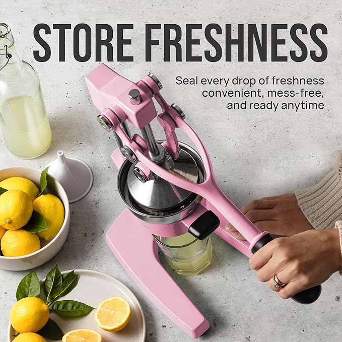 Zulay Kitchen Cast-Iron Orange Juice Squeezer - Heavy-Duty, Easy-to-Clean, Professional Citrus Juicer - Durable Stainless Steel Lemon Squeezer - Sturdy Manual Citrus Press & Orange Squeezer (Pink)