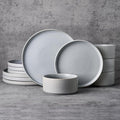 Famiware Star Dinnerware Set, Plates and Bowls Sets for 4 (12pcs), Ribbed Stoneware Dishes - Chip & Scratch Resistant, Microwave & Dishwasher Safe, Matte Gray