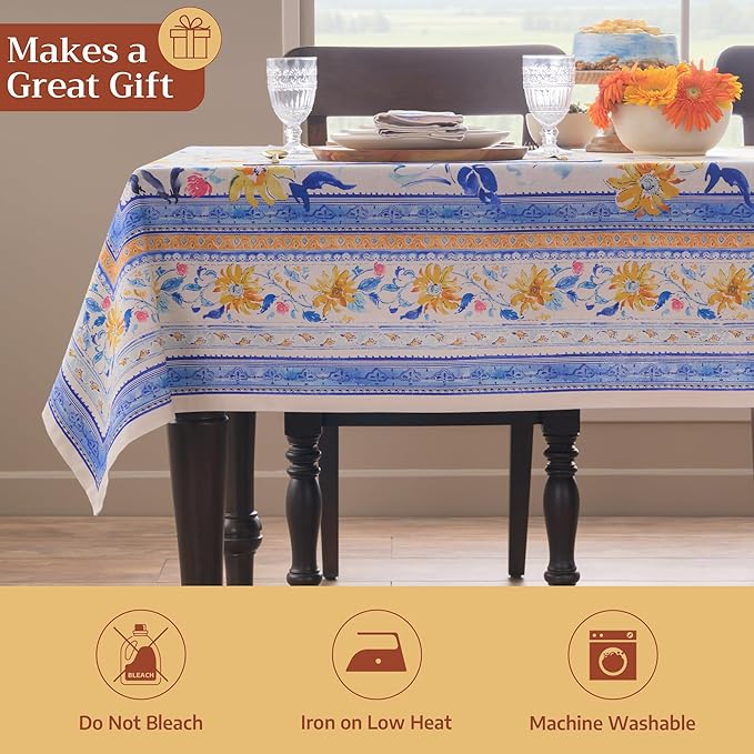 Maison d' Hermine Table Cloth Rectangle Table 100% Cotton 70 x 140 Inches Tablecloth Reusable Decorative for Dining Room Farmhouse Home Valentines Day Decorations Spring Summer - Girassol
