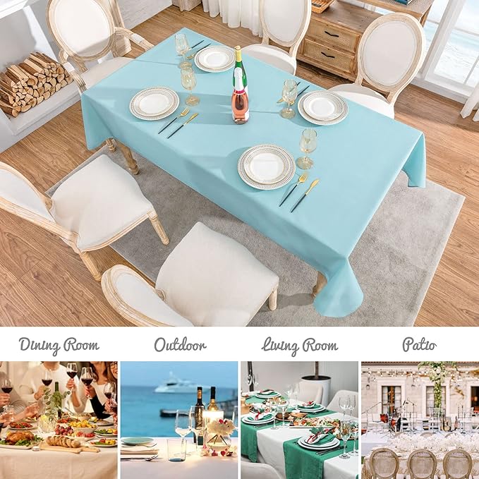 Rectangle Tablecloth Waterproof 60x144 inch Linen Textured Table Cloth Stain and Wrinkle Resistant Washable, Decorative Fabric Table Cover for Dining, Party and Camping, Aqua
