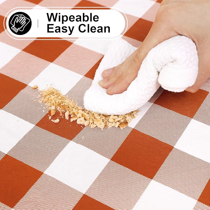 misaya Rectangle Waterproof Vinyl Table Cloth, Buffalo Flannel Backed Tablecloth, Wipeable Plastic Table Cover for Dinner, Kitchen, Picnic, (60" x 84", Rust and White)